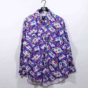 Wrangler Western Aztec Bandana Brushpopper Shirt Cowboy Cut 17 34 VTG 90s